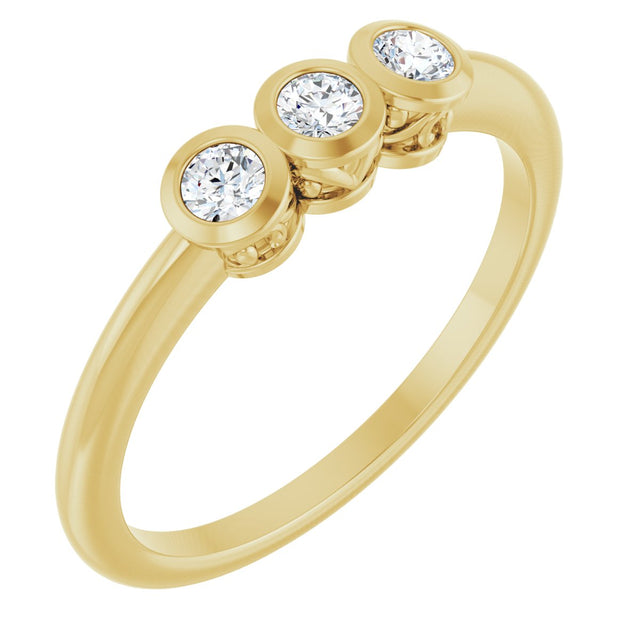 14K Gold Round Natural Diamond Three-Stone Bezel-Set Ring – 2.5-4mm Stones - Yellow Gold