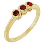 14K Gold Round Natural Mozambique Garnet Three-Stone Bezel-Set Ring - Yellow Gold