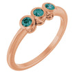 14K Gold Round Natural Alexandrite Three-Stone Bezel-Set Ring - Rose Gold
