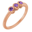 14K Gold Round Natural Amethyst Three-Stone Bezel-Set Ring - Rose Gold