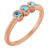 14K Gold Round Natural Aquamarine Three-Stone Bezel-Set Ring - Rose Gold