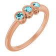 14K Gold Round Natural Blue Zircon Three-Stone Bezel-Set Ring - Rose Gold