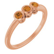 14K Gold Round Natural Citrine Three-Stone Bezel-Set Ring - Rose Gold