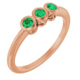 14K Gold Round Natural Emerald Three-Stone Bezel-Set Ring - Rose Gold