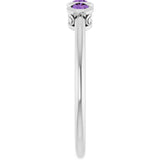 14K Gold Round Natural Amethyst Three-Stone Bezel-Set Ring - White Gold - view 4