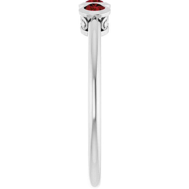 14K Gold Round Natural Mozambique Garnet Three-Stone Bezel-Set Ring - White Gold - view 4