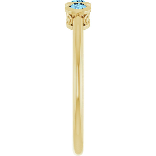 14K Gold Round Natural Aquamarine Three-Stone Bezel-Set Ring - Yellow Gold - view 4