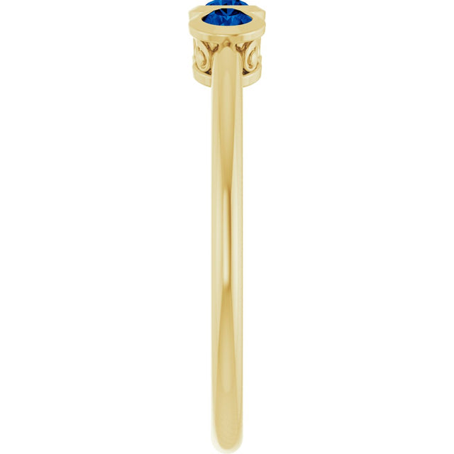 14K Gold Round Natural Blue Sapphire Three-Stone Bezel-Set Ring - Yellow Gold - view 4