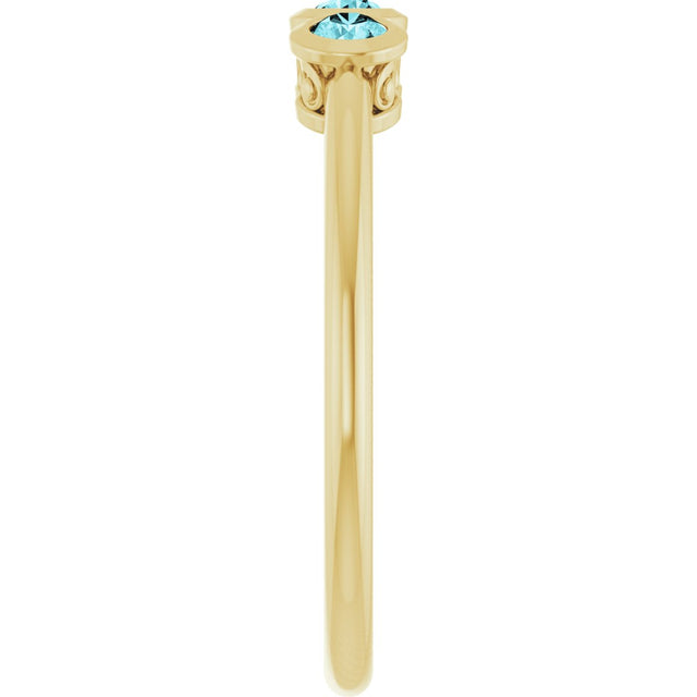 14K Gold Round Natural Blue Zircon Three-Stone Bezel-Set Ring - Yellow Gold - view 4