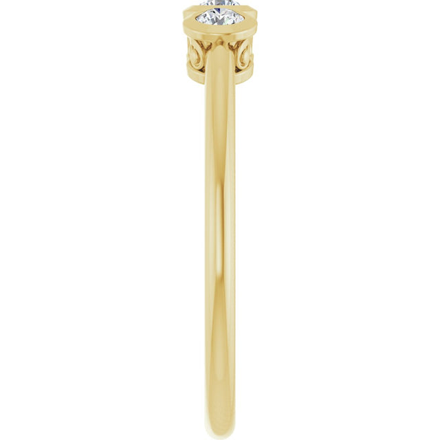 14K Gold Round Natural Diamond Three-Stone Bezel-Set Ring – 2.5-4mm Stones - Yellow Gold - view 4