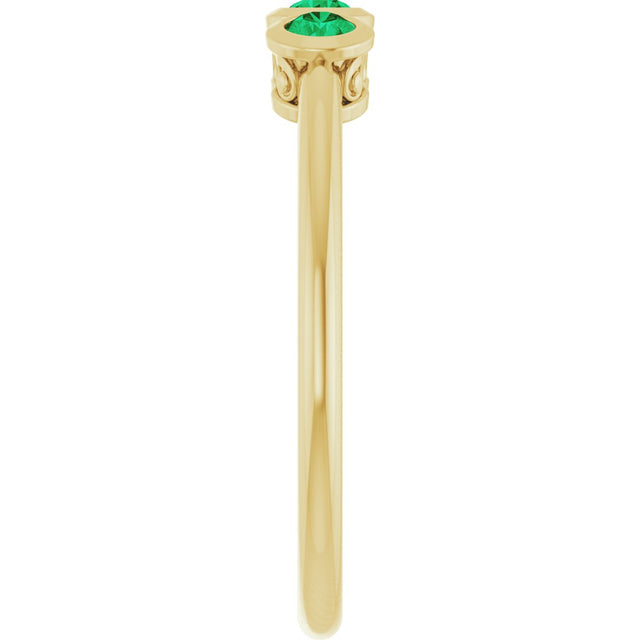 14K Gold Round Natural Emerald Three-Stone Bezel-Set Ring - Yellow Gold - view 4