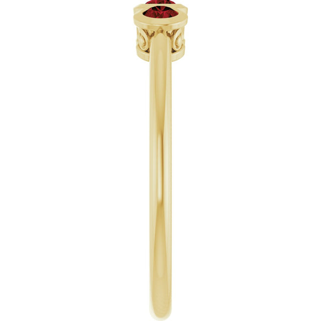 14K Gold Round Natural Mozambique Garnet Three-Stone Bezel-Set Ring - Yellow Gold - view 4