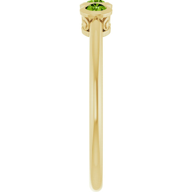 14K Gold Round Natural Peridot Three-Stone Bezel-Set Ring - Yellow Gold - view 4