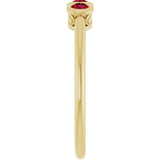14K Gold Round Natural Ruby Three-Stone Bezel-Set Ring - Yellow Gold - view 4