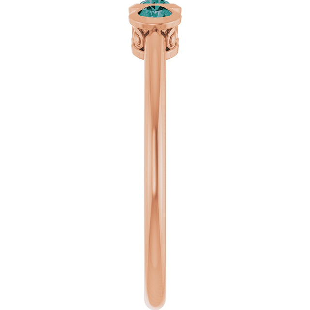 14K Gold Round Natural Alexandrite Three-Stone Bezel-Set Ring - Rose Gold - view 4