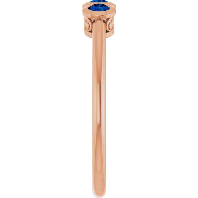 14K Gold Round Natural Blue Sapphire Three-Stone Bezel-Set Ring - Rose Gold - view 4