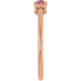14K Gold Round Natural Pink Tourmaline Three-Stone Bezel-Set Ring - Rose Gold - view 4