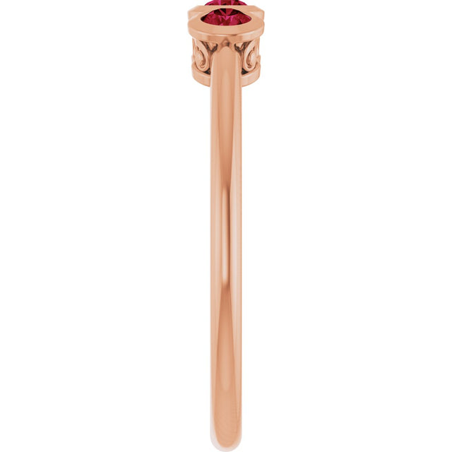 14K Gold Round Natural Ruby Three-Stone Bezel-Set Ring - Rose Gold - view 4