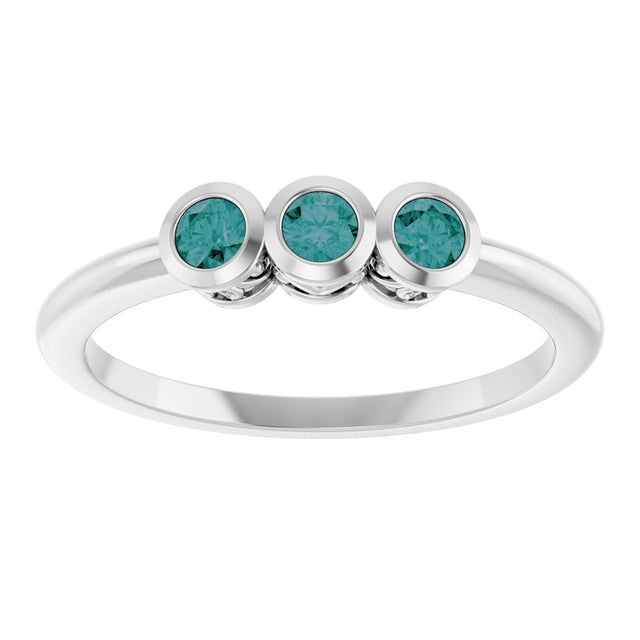 14K Gold Round Natural Alexandrite Three-Stone Bezel-Set Ring - White Gold - view 3