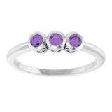 Platinum Round Natural Amethyst Three-Stone Bezel-Set Ring - view 3