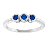 14K Gold Round Natural Blue Sapphire Three-Stone Bezel-Set Ring - White Gold - view 3