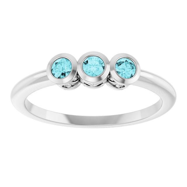 Platinum Round Natural Blue Zircon Three-Stone Bezel-Set Ring - view 3