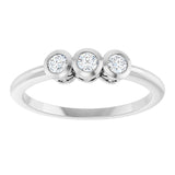 14K Gold Round Natural Diamond Three-Stone Bezel-Set Ring – 2.5-4mm Stones - White Gold - view 3