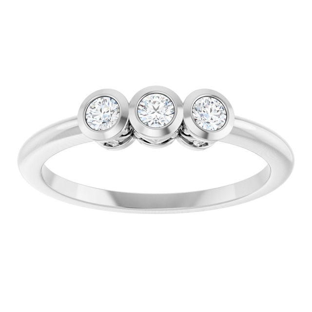 Platinum Round Natural Diamond Three-Stone Bezel-Set Ring - view 3