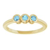14K Gold Round Natural Aquamarine Three-Stone Bezel-Set Ring - Yellow Gold - view 3