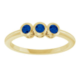 14K Gold Round Natural Blue Sapphire Three-Stone Bezel-Set Ring - Yellow Gold - view 3