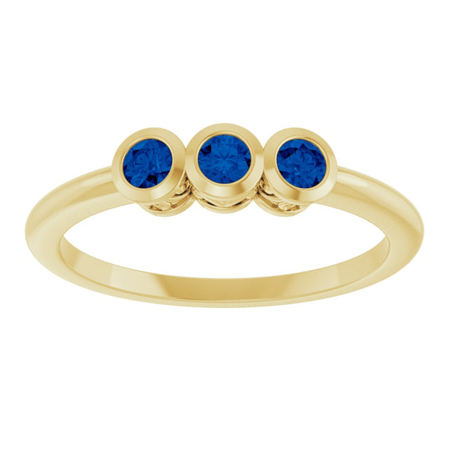 14K Gold Round Natural Blue Sapphire Three-Stone Bezel-Set Ring - Yellow Gold - view 3