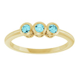 14K Gold Round Natural Blue Zircon Three-Stone Bezel-Set Ring - Yellow Gold - view 3