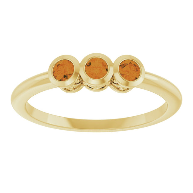 14K Gold Round Natural Citrine Three-Stone Bezel-Set Ring - Yellow Gold - view 3