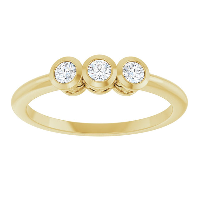 14K Gold Round Natural Diamond Three-Stone Bezel-Set Ring – 2.5-4mm Stones - Yellow Gold - view 3