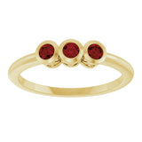 14K Gold Round Natural Mozambique Garnet Three-Stone Bezel-Set Ring - Yellow Gold - view 3