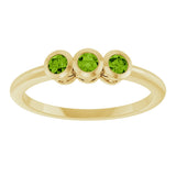 14K Gold Round Natural Peridot Three-Stone Bezel-Set Ring - Yellow Gold - view 3