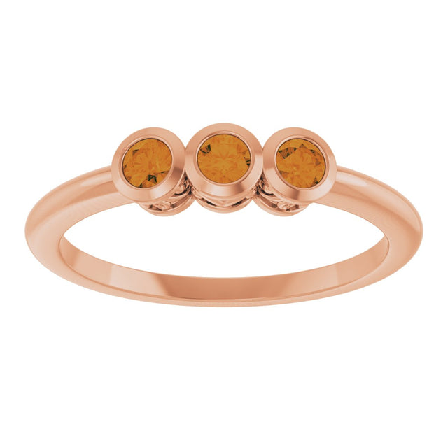 14K Gold Round Natural Citrine Three-Stone Bezel-Set Ring - Rose Gold - view 3