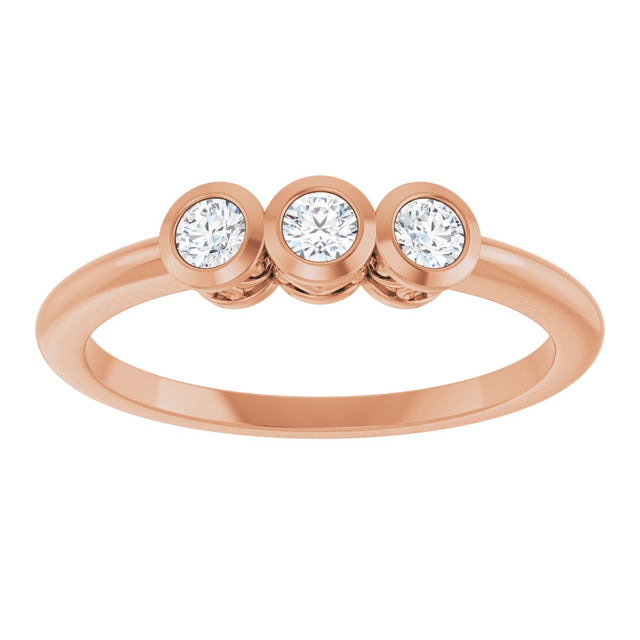 14K Gold Round Natural Diamond Three-Stone Bezel-Set Ring – 2.5-4mm Stones - Rose Gold - view 3
