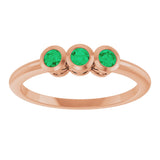 14K Gold Round Natural Emerald Three-Stone Bezel-Set Ring - Rose Gold - view 3