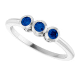 14K Gold Round Natural Blue Sapphire Three-Stone Bezel-Set Ring - White Gold - view 5