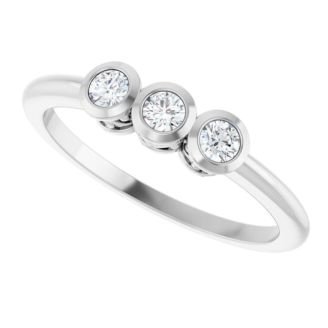 14K Gold Round Natural Diamond Three-Stone Bezel-Set Ring – 2.5-4mm Stones - White Gold - view 5