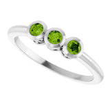 14K Gold Round Natural Peridot Three-Stone Bezel-Set Ring - White Gold - view 5