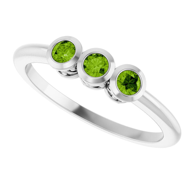 14K Gold Round Natural Peridot Three-Stone Bezel-Set Ring - White Gold - view 5