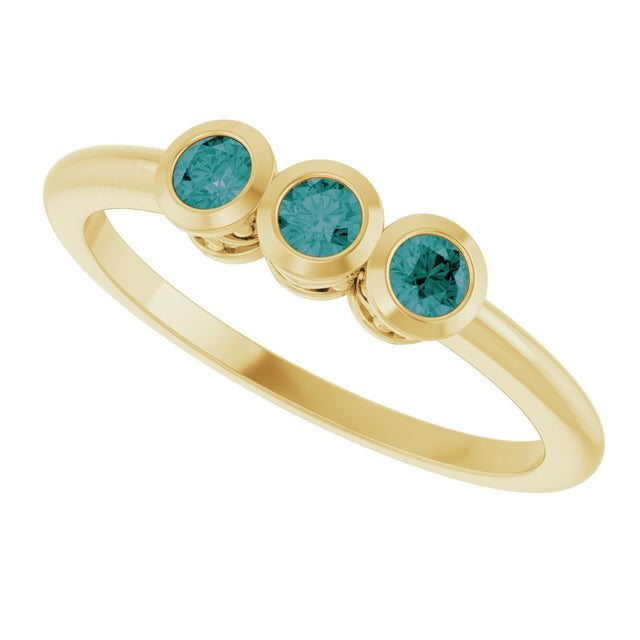 14K Gold Round Natural Alexandrite Three-Stone Bezel-Set Ring - Yellow Gold - view 5