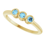 14K Gold Round Natural Aquamarine Three-Stone Bezel-Set Ring - Yellow Gold - view 5
