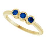 14K Gold Round Natural Blue Sapphire Three-Stone Bezel-Set Ring - Yellow Gold - view 5
