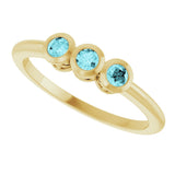 14K Gold Round Natural Blue Zircon Three-Stone Bezel-Set Ring - Yellow Gold - view 5