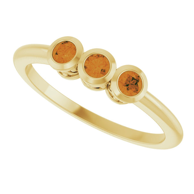 14K Gold Round Natural Citrine Three-Stone Bezel-Set Ring - Yellow Gold - view 5