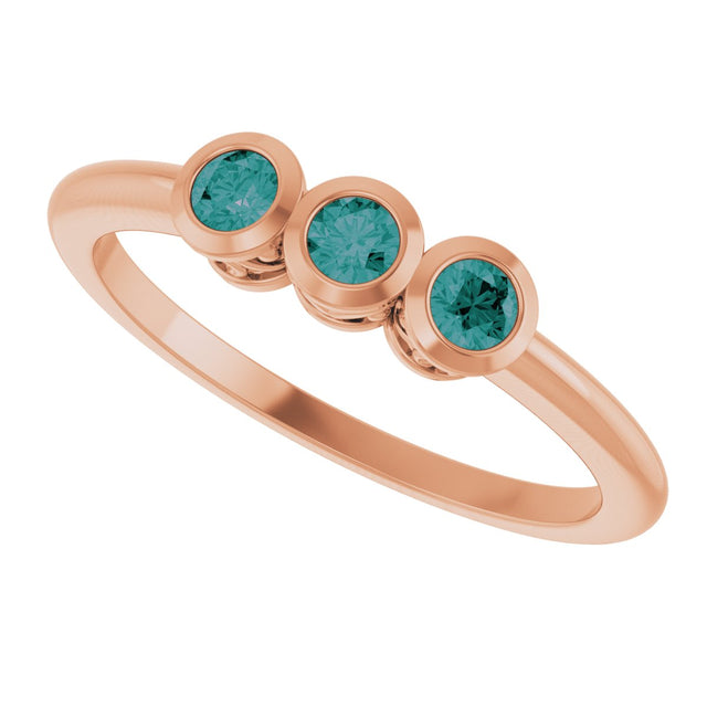14K Gold Round Natural Alexandrite Three-Stone Bezel-Set Ring - Rose Gold - view 5