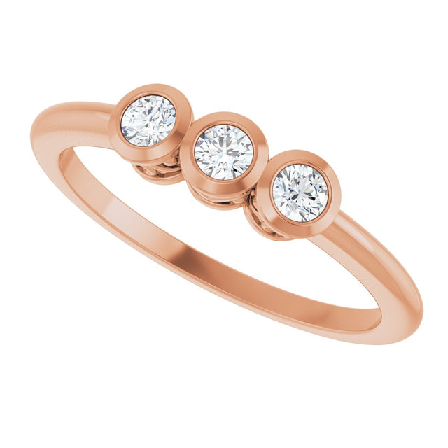 14K Gold Round Natural Diamond Three-Stone Bezel-Set Ring – 2.5-4mm Stones - Rose Gold - view 5
